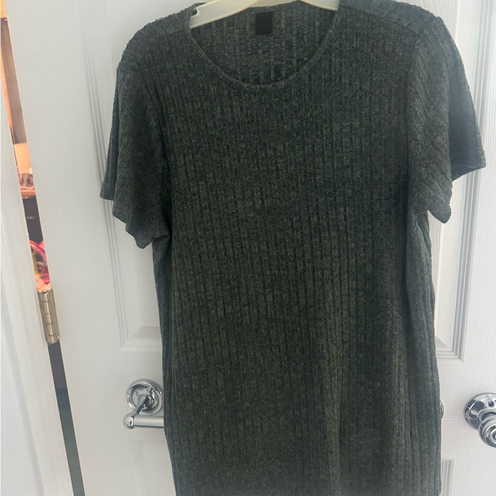 Ribbed Short Sleeve Knit Dress - Olive Green